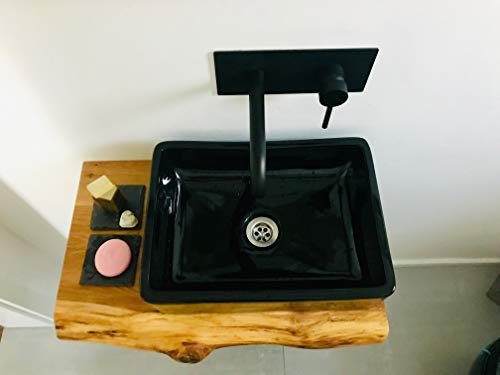 Waschtischplatte Eiche massiv Baumkante geölt Holz Aufsatzwaschtisch (50 x 40 cm)