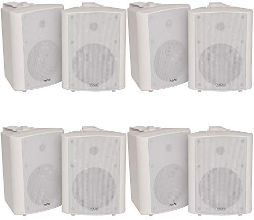 Loops 8x (4 Pairs) - 120W 2 Way White Wall/Shelf Mounted Stereo Speakers & Brackets – 6.5” 8Ohm – Quality Home Music Loudspeakers For HiFi Surround Sound & Streaming Audio