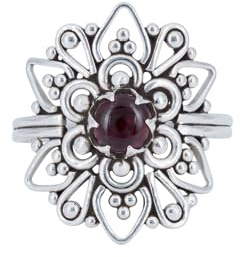 mantraroma Granat Ring Silber 925 Damen – Cabochon Edelstein Statement Ring, Vintage Design Schmuck für Frauen