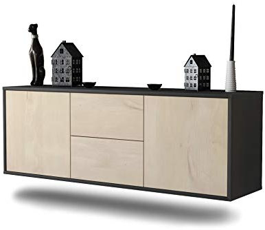 Dekati Lowboard Nashville hängend (136x47x35cm) Korpus anthrazit matt - Front Holz-Design Zeder - Push to Open - hochwertige Leichtlaufschienen