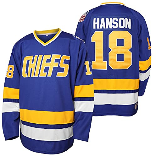 Herren Hanson Brother 16 Jack 17 Steve 18 Jeff Charlestown Chiefs Movie Hockey Trikots - Blau - XXX-Large