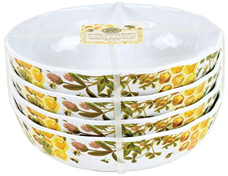 Michel Design Works Melamine Serveware Cereal Bowl Set of 4, Honey & Clover