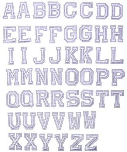 J.CARP 52Pcs White Alphabet A to Z Patches, Iron on Sew on Letters for Clothing, Hats, Shoes, Backpacks, Handbags, Jeans, Jackets etc.