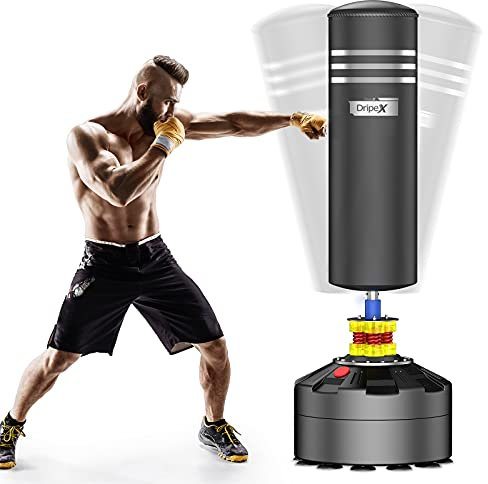 Dripex Sacco Boxe da Terra, 175 Sacco da Boxe Autoportante MMA con Base a 12 Potenti Ventose, Riempibile Sabbia 80 kg/Acqua 60 kg (Base e Sacco Due Pacchi)