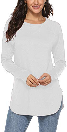 Newchoice Women's Casual Batwing Long Sleeve T Shirt Round Neck Basic Loose Tunic Tops, White, S