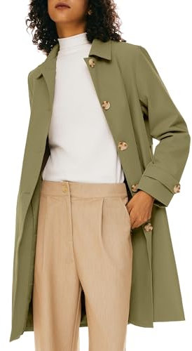 Orolay Women's Trench Coat Single-Breasted Mid Long Classic Lapel Windproof Slim Outerwear Coats Green XL