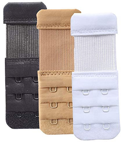 YARBAR Bra Extenders 2 Hooks Soft Stretchy Bra Strap Extension Comfortable 3PCS (Black, White, Nude, 2 Hook 1.27cm(1/2 inch))