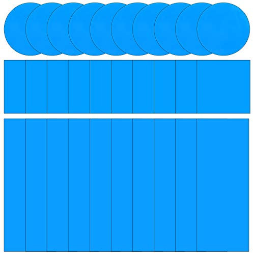 Outus 30 Stücke Selbstklebend PVC Reparatur Patches, Vinyl Pool Liner Patch Boat Reparatur Vinyl Gummi für Schlauchboot Kajak Zubehör, Blaue Farbe, Quadrat, Rechteck und Runde Formen
