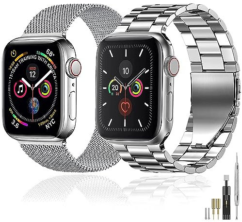 baklon 2 Piezas Compatible Con Correa Apple Watch 38mm/40mm/41mm/42mm(Series 10), Inoxidable Bracelet de Compatible Con iWatch Series SE/SE2/Ultra2/Ultra/10 9 8 7 6 5 4 3 2 1,Plata