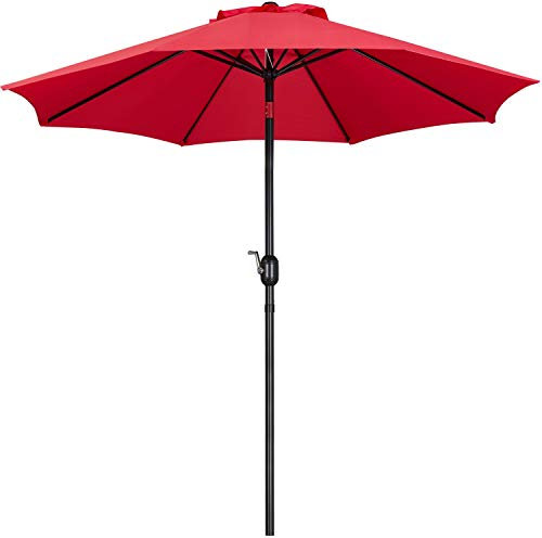 Yaheetech Garden Parasol Umbrella 2.7M Patio Table Umbrella Outdoor Sun Shade for Garden with Crank Handle & 8 Metal Ribs for Backyard/Deck -Red