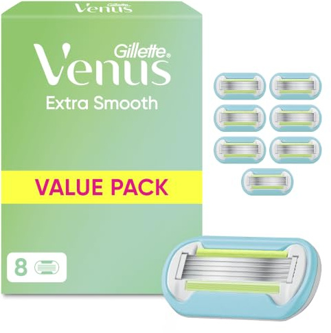 Gillette Venus Extra Smooth Razor Blades Women, Pack of 8 Razor Blade Refills, Lubrastrip with A Touch of Avocado Oils, SkinCushion Helps Protect From Shave Irritation