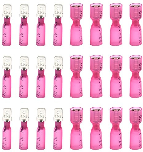 CEEYSEE Kabelschuhe x 100 -Männlich Kabelstecker x50 / Weiblich Kabelstecker x50 Flachsteckhülsen - Isolierte Schrumpfverbinder Quetschverbinder - für 0.5-1.5mm² Kabel（Rot/DRSH)