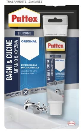 Pattex Bagni&Cucine Original Silicone Trasparente Sigillante, Silicone Cucina e bagno multimateriale e impermeabile, Sigillante Doccia per sanitari, 1 Tubo da 50 ml