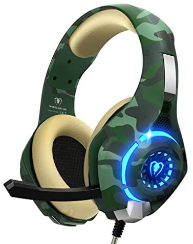 Auriculares Gaming con Micrófono, Cascos Gaming con Nivel de Sonido Envolvente Rico, Orejeras Proteicas y Micrófono Omnidireccional, Color Camuflaje, para Ps4 Ps5 PC Xboxone Switch