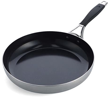 BK Intelligence Stainless Steel Frying Pan Skillet with PFAS-Free Ceramic Non-Stick Coating, 28cm, Induction, Stay-Cool Handle, Dishwasher Safe, Oven Safe, Silver & Black