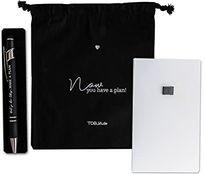 TOBJA® Zubehör Set Terminkalender A6 - Essential Kit Froschtasche, Stifthalter selbstklebend, Kugelschreiber & Baumwollbeutel | Pen-Loop, OEKO TEX Beutel, Stiftschlaufe, Einstecktasche, Stift