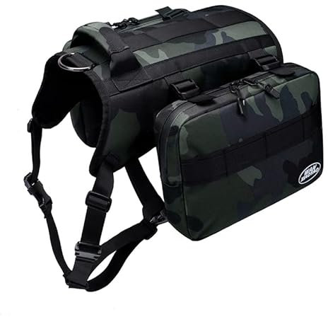 NP Hunde Satteltasche Hunderucksack Tragetasche Haustier Pack für mittelgroße & große Hunde, Verstellbarer Nylon Hundegeschirr Rucksack mit Seitentaschen für Wandern, Spazierengehen, Laufen