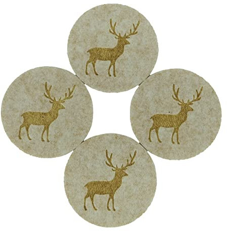 Filzuntersetzer mit Hirsch Motiv Viva Untersetzer für Gläser 4X rund oder quadratisch 5 mm hoch (beige rund)
