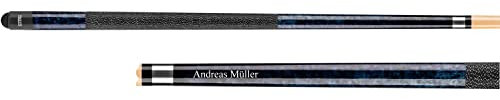 Ludomax Pool Billard Queue TX-1 mit individueller Gravur, Geschenk - Idee, blau, Ahorn Oberteil und Leinenband