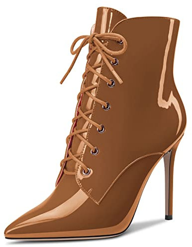 Castamere Donna Spillo Alto High Tacco Heel Cerniera a Punta Stivaletti Lacci Dress Sexy Ufficio 10 CM Heels Stivali Marrone Verniciata 42 EU