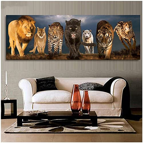 Diamond Painting Set,5D Diamant Painting Bilder,DIY Malen Nach Zahlen Erwachsene Kinder Stickerei,Daiments Painting Eckige Steine,Groß xxl Leinwand Art dots Kits,Deko Wohnzimmer,Waldtier Tiger 90x30cm