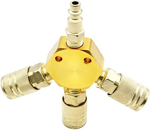 BokWin 3 Way Air Manifold,Flat Hex 1/4NPT Air Hose Manifold With 3 Couplers Using with Air Compressor