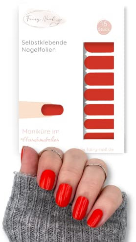 Fairy Nail selbstklebende Nagelfolien einfarbig Maniküre Nailwraps Nagelsticker 16 Nagellackstreifen Nagelaufkleber (rot)