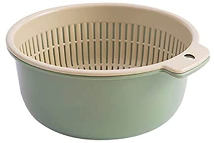 Large Kitchen Strainer Colander Bowl Sets,Double-Layer Plastic Fruits Vegetable Washing Basket, Washing Bowl and Strainer for Cleaning Washing Mixing, Detachable for Pasta Salad Berry (Middle)