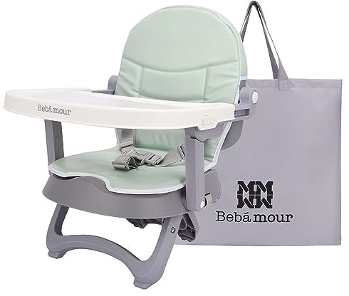 Bebamour Baby Chair Booster Seat with Tray Sit Me Up Baby Chair for Eating Portable, Travel, with Green Padding