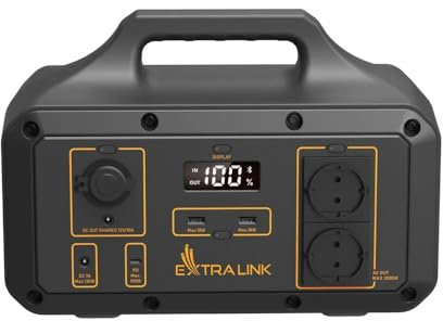 Extralink Estacion de Energia Portatil 510Wh – Power Station 800W con 2x230V, USB-C 100W, LCD, Carga por USB-C y Panel Solar, Tuya App, Carga rápida – para Viajes, Camping, Corte de Energía