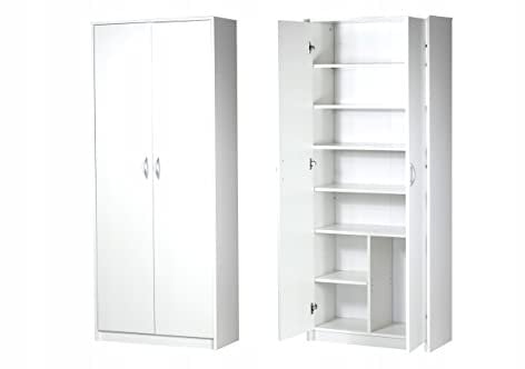 Schrank Mehrzweckschrank weiß 74cm Breite 180cm Höhe mit sechs Einlegeböden und Extra-Fach, Aktenschrank Haushaltsschrank Organizer aus MDF Holz