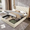 Kayan Ottoman Storage Bed with Hydraulic Lever, Upholstered Double Bed 135 x 190cm, Velvet Ottoman Lift Up Double Bed Frame, 4FT6, No Mattress (Beige)