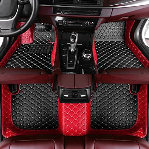 Custom Auto-Fußmatten für Skoda für Superb Octavia Fabia Kodiaq Karoq Yeti Rapid Leder Wasserdicht Abriebfest Mit Aufbewahrungstasche Auto-Fussmatten,Farben:Patchwork schwarz-rot