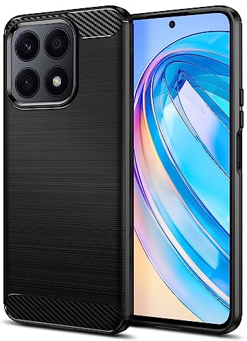 Qiinogow Ultradünne Handyhülle für Honor X8A, Schwarz | Kohlefaser Textur Handyhülle mit Stoßfest Kratzfest, Gebürstete Oberfläche, aus TPU