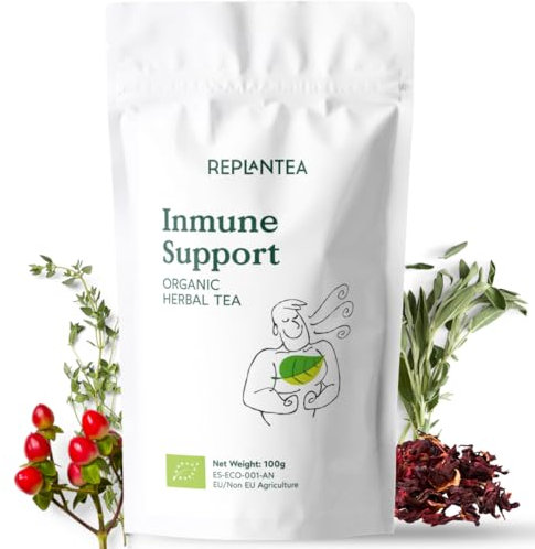 REPLANTEA - Infusión Defensas Naturales 100% Ecológica 100g (50 Tazas) | Infusión a Granel con Escaramujo, Hibisco, Hierba Limón, Salvia, Ortiga, Flor de Tila, Tomillo