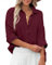 Zitiki Chemisier en Coton pour Femme - Chemise décontractée - Col en V - Manches Longues - Élégant - Décontracté - avec Poches Poitrine, Bordeaux, XL