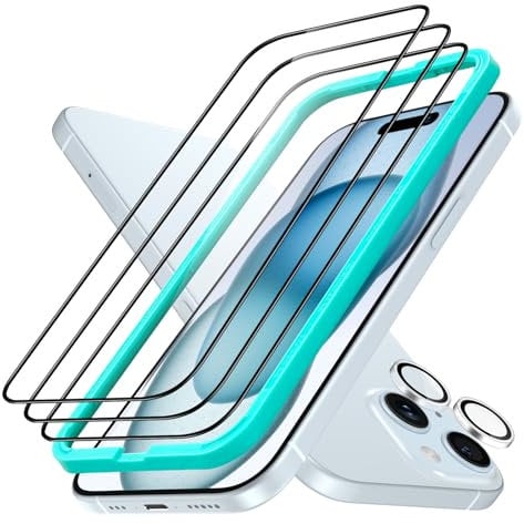 ESR iPhone 15 für Panzerglas, Armorite Displayschutzfolien-Set, extrem Robustes gehärtetes Glas, Rahmen für einfache Anbringung, 3 Stück mit 1 Satz individuellem Kamera Schutz