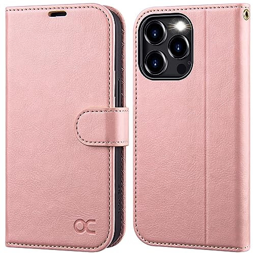 OCASE iPhone 15 Pro Hülle Handyhülle [Premium PU Leder] [Kartenfach] [Standfunktion] RFID Schutzhülle Klapphülle Handytasche Lederhülle Kompatibel für iPhone 15 Pro Pink