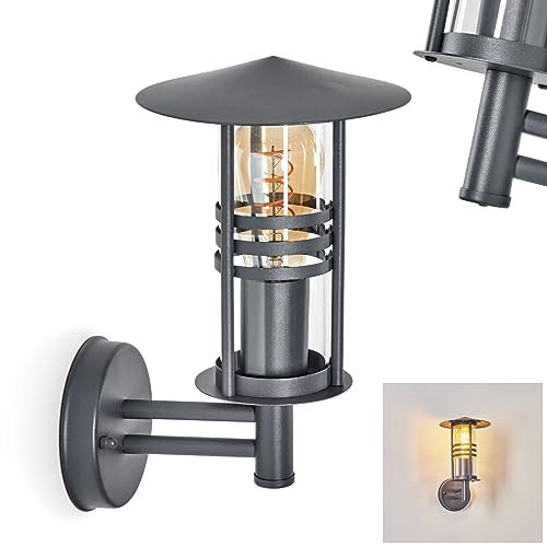 Außenwandleuchte Forli, moderne Wandlampe aus Metall/Glas in Anthrazit/Klar, Wandleuchte mit Schirm aus Glas, Außenleuchte für Eingangsbereich/Terrasse, 1 x E27, ohne Leuchtmittel, IP44