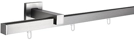 metablo Gardinenstange Square Vorhangstange Komplettgarnitur Innenlaufgarnitur inklusive Träger und Endkappen mit 6mm Laufkanal Edelstahl-Optik 120cm