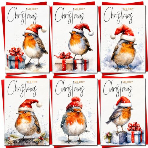 Christmas Cards Boxed Christmas Cards Pack of 30 Multipack Thick Xmas Cards Beautiful Robin Designs For Friends Family With Red Envelopes