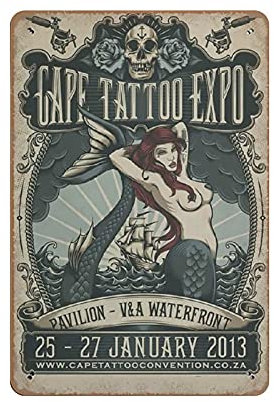 Metall-Blechschild Tattoo Expo Vintage Blechposter Metallschild Wanddekoration Landküche Zuhause Garage Dekor 30,5 x 20,3 cm