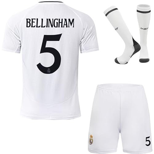 DMDMK R.Madrid #5 Bellingham 2025/2026 Heim Trikot Shorts und Socken Kinder und Jugend Größe (Heim, 16 (2-3 Jahre))