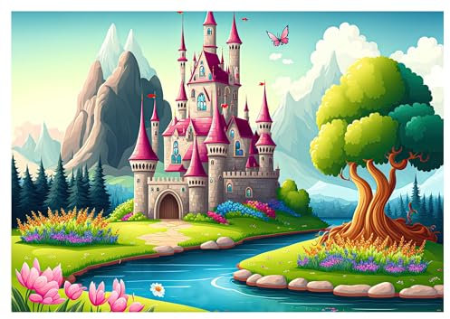 WallArena - Vlies Fototapete Kinderzimmer 368x254 cm Mädchen Schloss Märchen Fantasy - Fototapeten Tapeten für Kinder Kindertapete Kinderzimmertapete - Vliestapete Wandtapete Tapete 3D Effekt