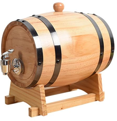 RVUEM Mini Eichenfass, Weinfass, Eichenholz Fass, Whiskyspender, Horizontales Holzfass FüR Rotwein, Einzigartiges Miniatur Whiskyfass Aus Holz, Zum Reifen Von Cocktails Weinrum,Wood,3L