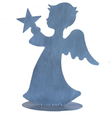 Bornhöft Garten Engel XXL 50cm Fensterbank Edelrost Metall Gartendeko Stern Weihnachten Winter Tür Deko Winterdekoration Fenster Dekoration (Grau 50cm)