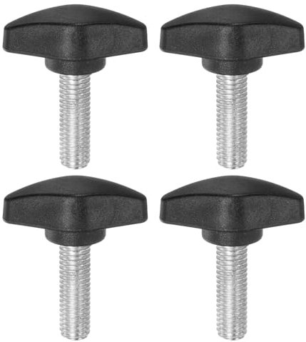 sourcing map Lot de 4 vis moletées en T M8 x 25 mm Filetage mâle standard en plastique Noir