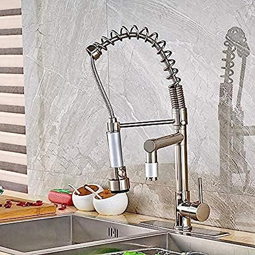 Grifos De Cocina Muelle De Torsión Cepillo Extraíble Níquel Mezclador De Cocina Orificio Único