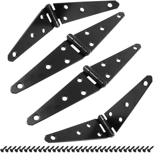 Hordion Lot de 4 charnières de porte d'abri de jardin, charnières de porte robustes de 12,7 cm, charnières en T noires avec vis pour clôture, portail en bois, porte d'armoire