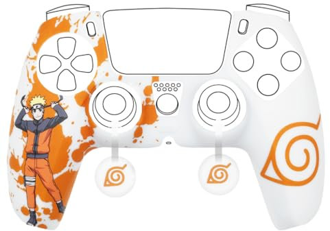Konix Naruto Shippuden Schutzhülle für DualSense PS5-Controller - Silikon - Daumenstützen - Konoha und Naruto Motiv - Weiß